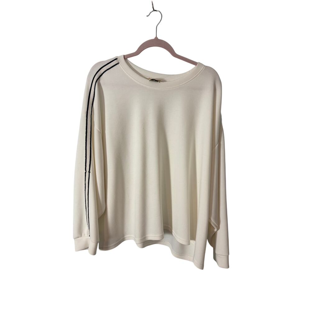 Elie Tahari Woman 3X Scuba Knit Striped Sleeve Oversized Strech Shirt Athleisure